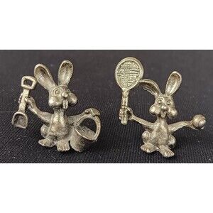 Easter Bunny Rabbits Metal Pewter? Tennis Racket and Ball Beach Pail and Shovel